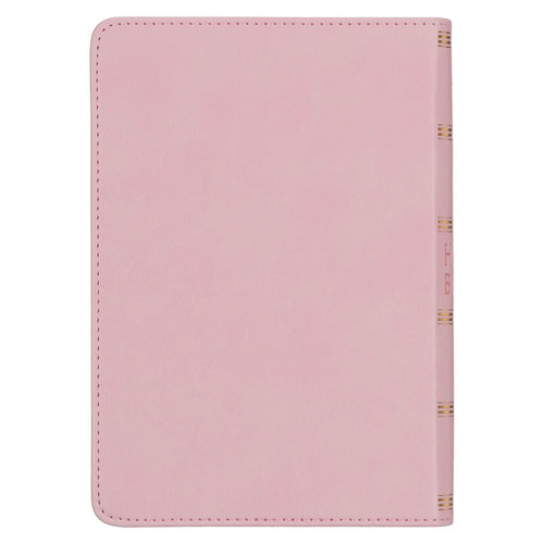Compact Ballet Pink Large Print King James Version Bible with smooth cover and gold-accented spine detailing