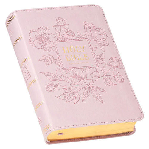 Compact Ballet Pink Large Print King James Version Bible with floral embossed cover and gold gilded page edges
