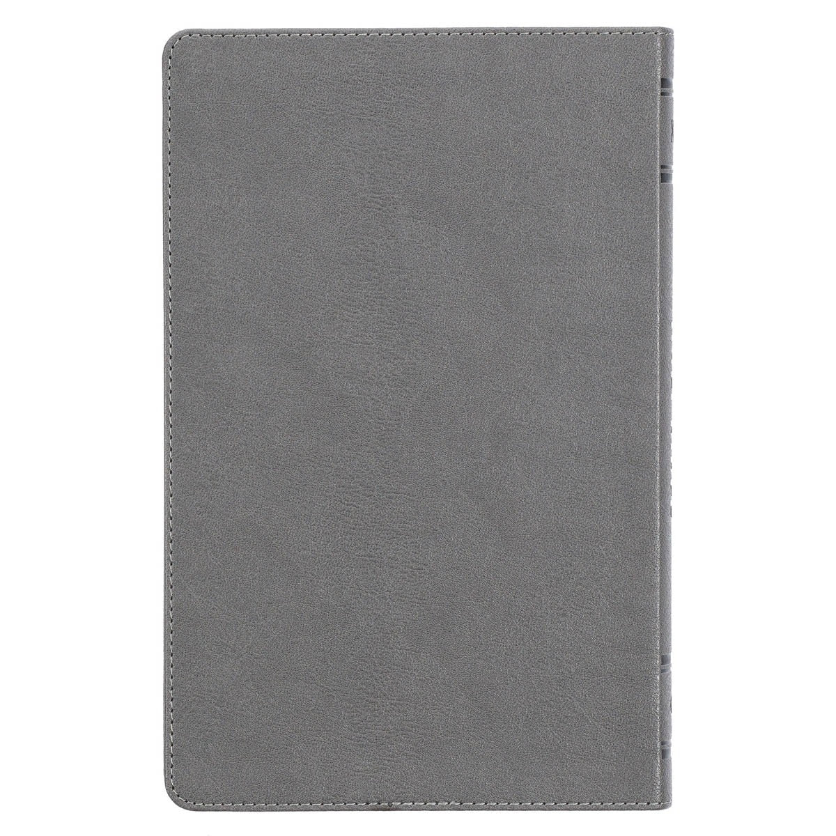 Charcoal gray faux leather cover King James Version Bible with smooth texture and stitched edges