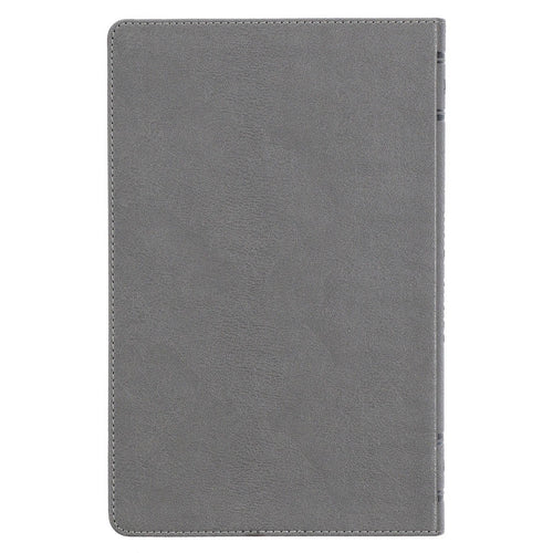 Charcoal gray faux leather cover King James Version Bible with smooth texture and stitched edges