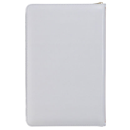 Frosty gray faux leather King James Version deluxe Bible with zipper closure and thumb index, gift edition