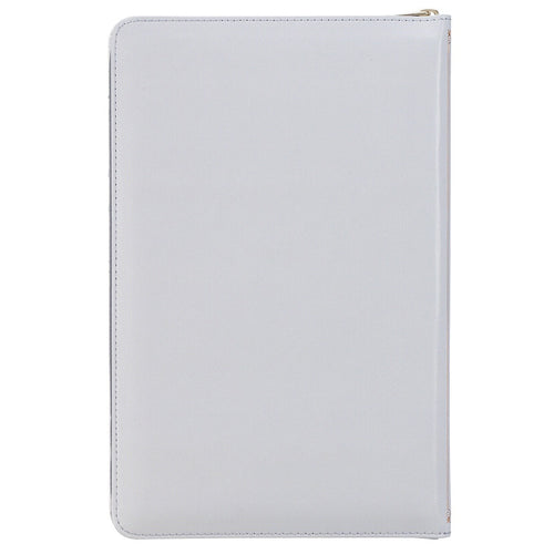 Frosty gray faux leather King James Version deluxe Bible with zipper closure and thumb index, gift edition