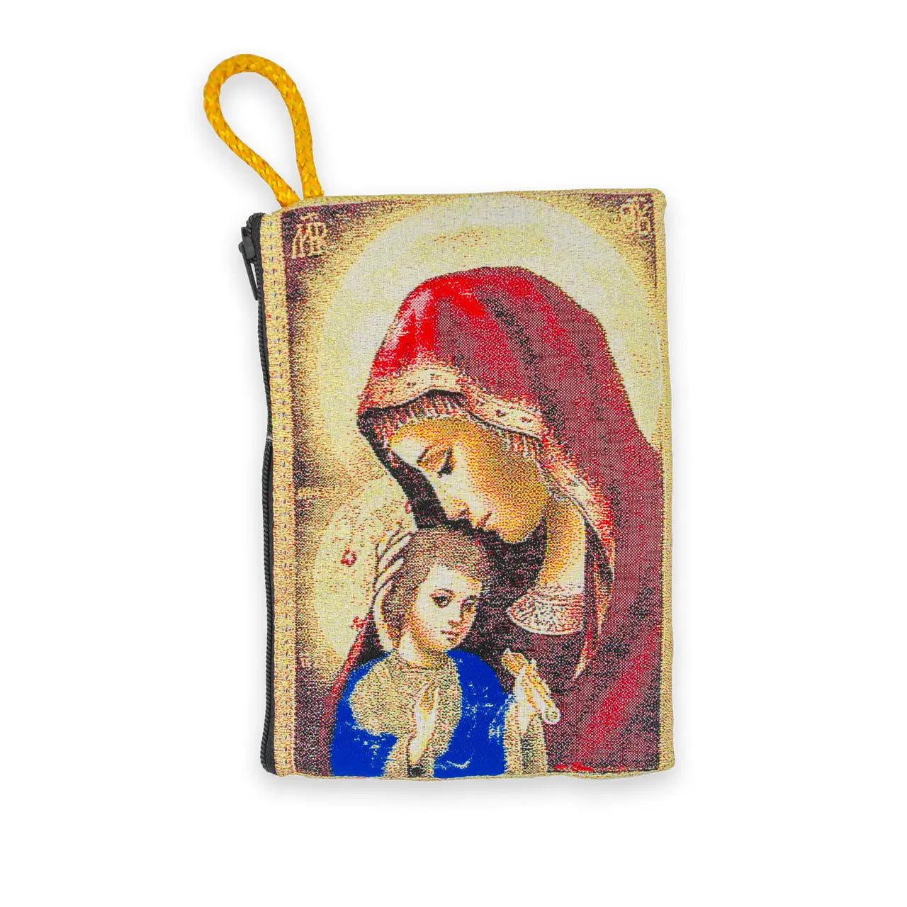 Large Tapestry Rosary Pouch with Madonna and Child Design