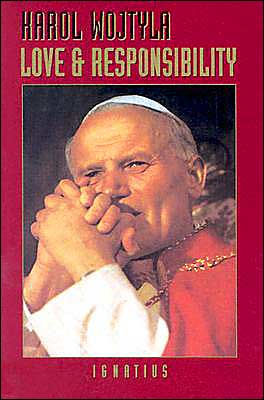 Book cover of Love & Responsibility by Karol Wojtyla with a close-up of Pope John Paul II in red and gold attire.