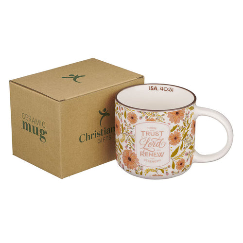 Trust in the Lord Coral Cascade Ceramic Coffee Mug - Isaiah 40:31