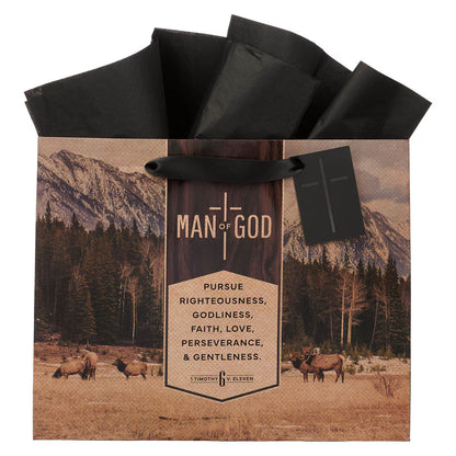 Man of God Brown Trailhead Large Landscape Gift Bag - 1 Timothy 6:11