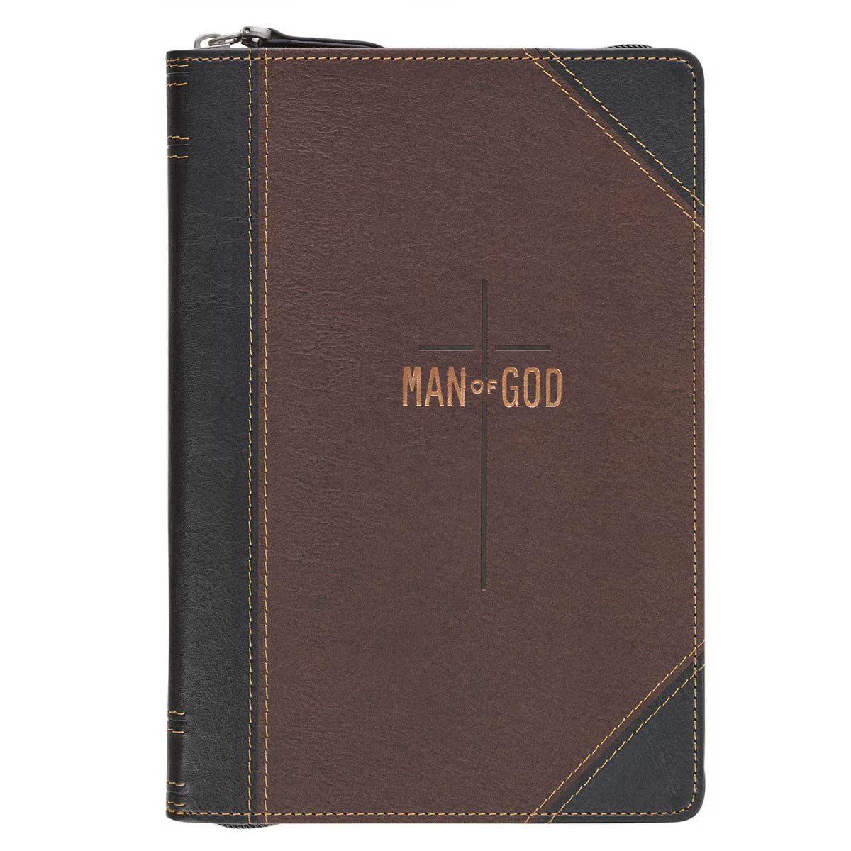 Man of God Espresso Brown and Walnut Faux Leather Classic Journal with Zipper Closure - 1 Timothy 6:11