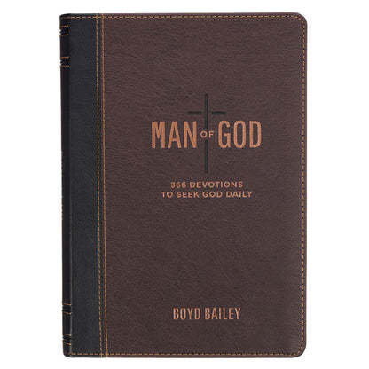 Man of God Two-Tone Brown Faux Leather Daily Devotional by Boyd Bailey