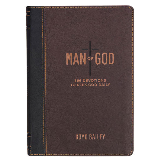 Man of God Two-Tone Brown Faux Leather Daily Devotional by Boyd Bailey