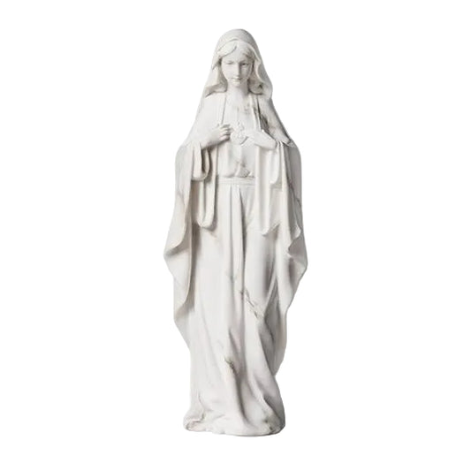 Marble White Immaculate Heart of Mary Statue 8 1/4"