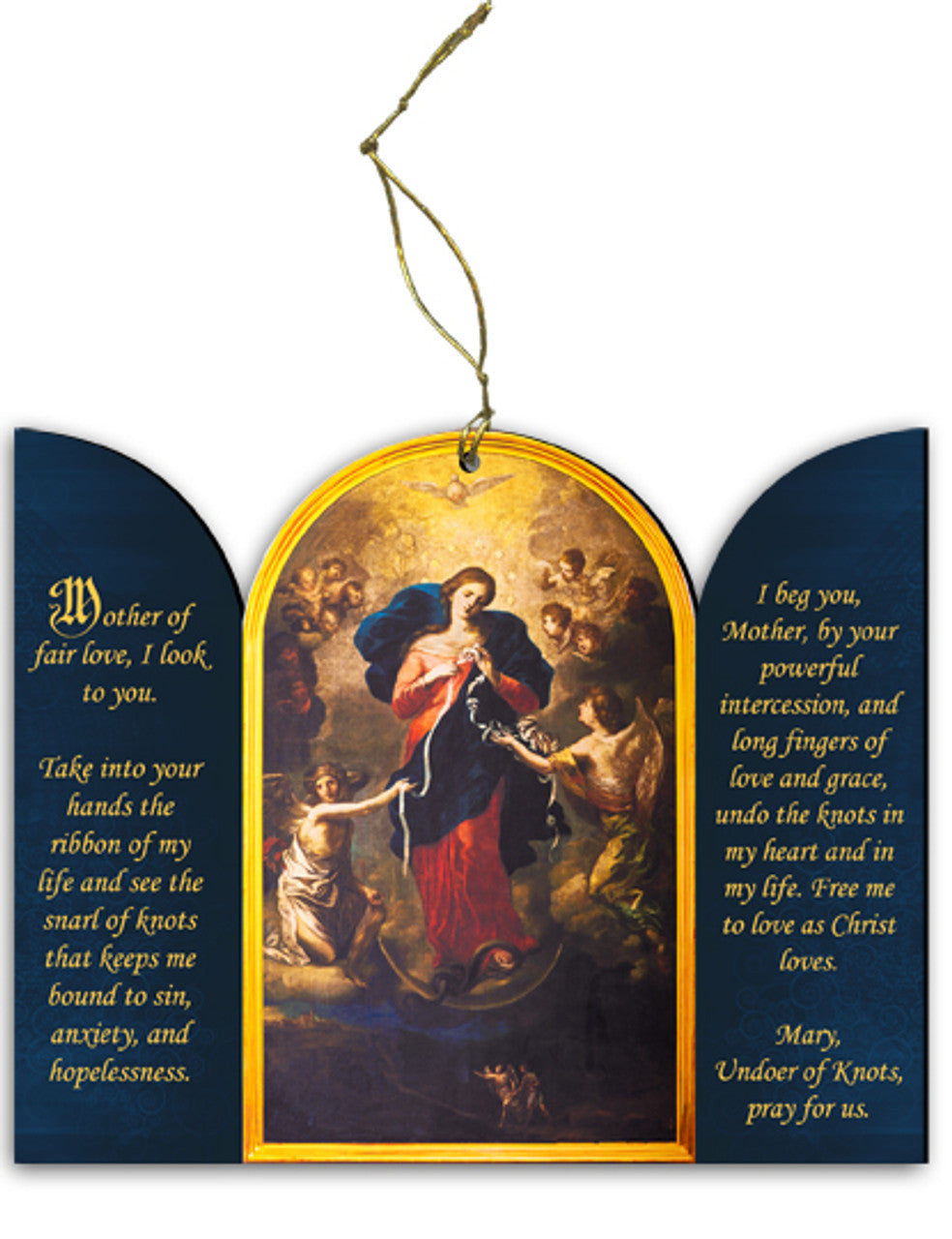 Mary Undoer of Knots Triptych Wood Ornament