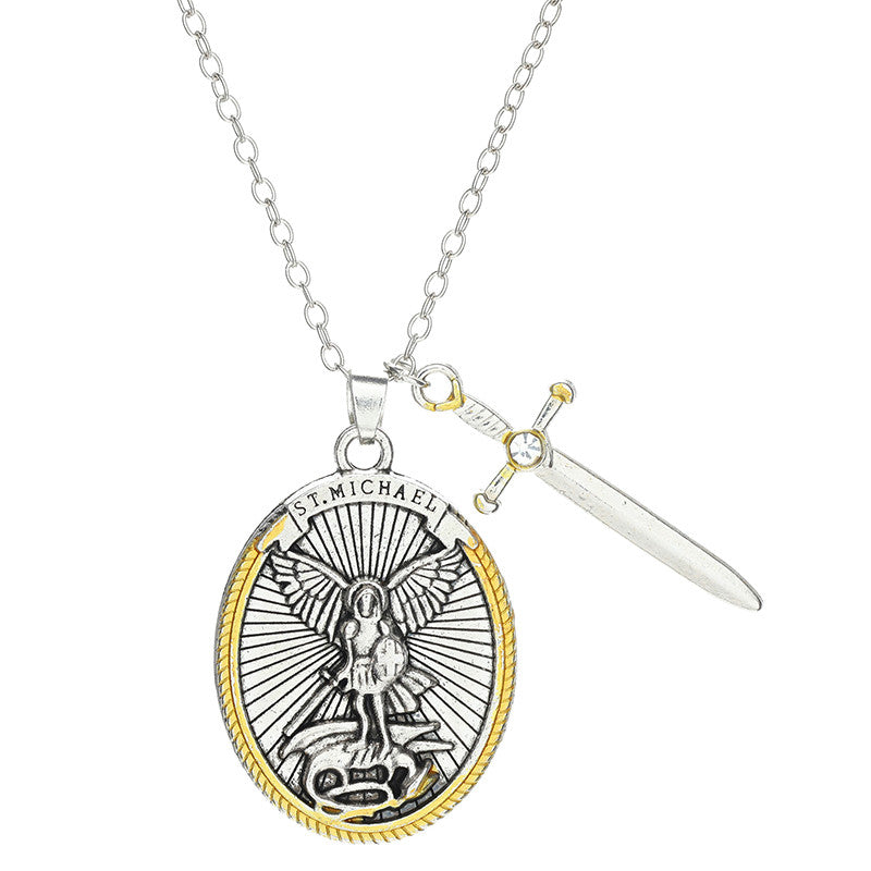 Men's St. Michael the Archangel with Sword Necklace
