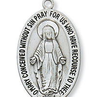 Silver Miraculous Medal 1-1/8" with chain 18".