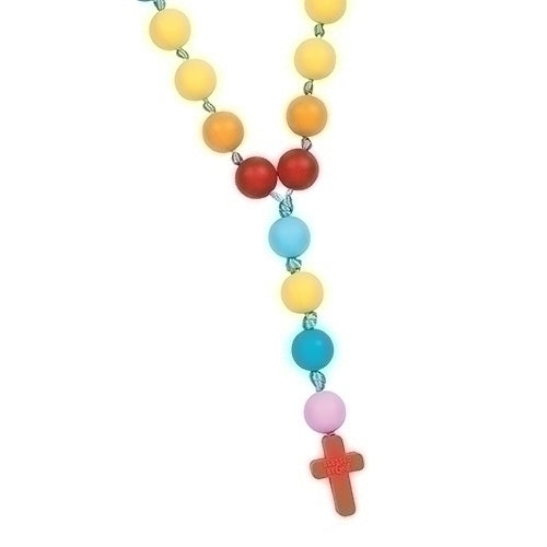 18 1/2" Mommy and Me Rosary bracelet with bright baby-safe silicone beads and small red cross pendant