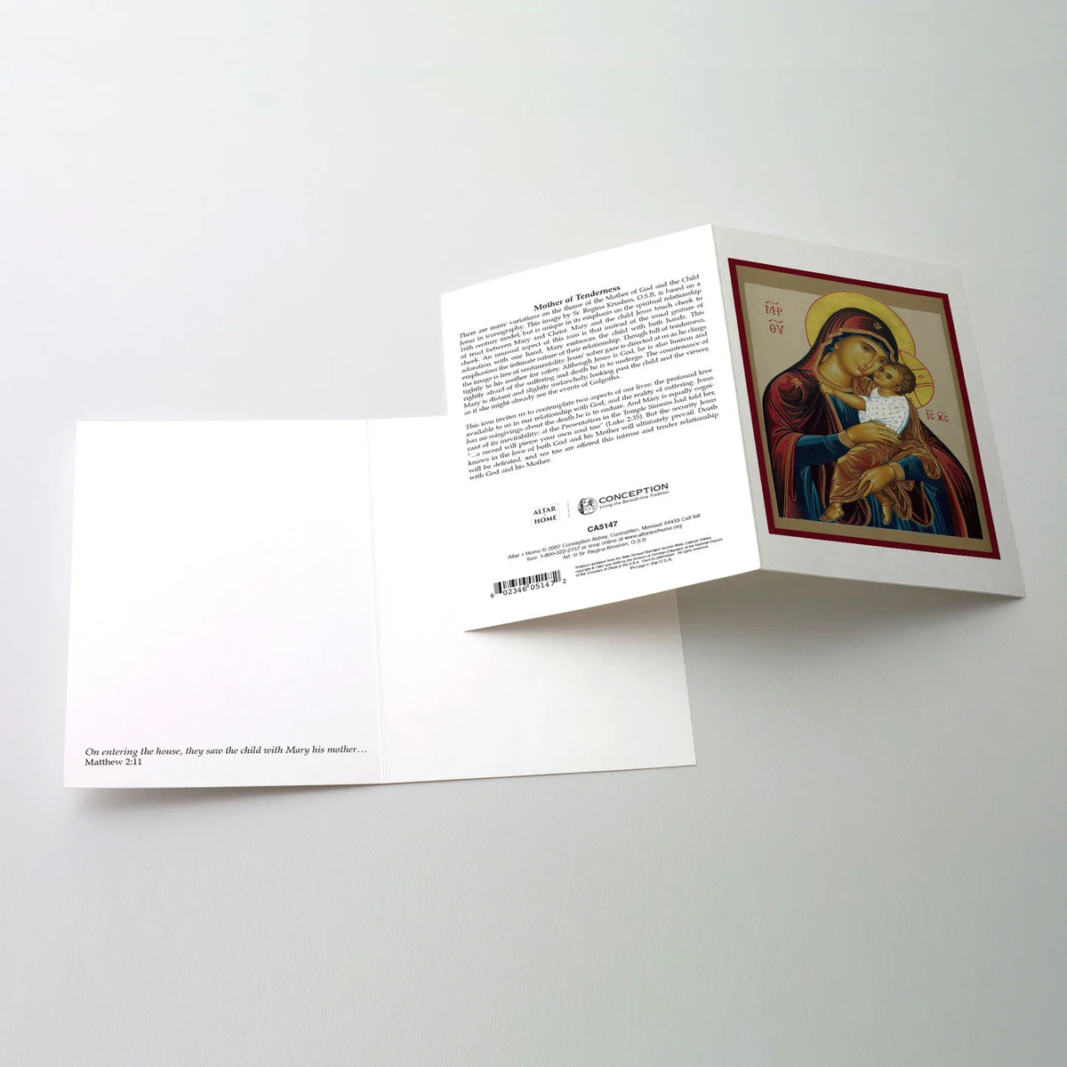Mother of Tenderness icon greeting card 4-3/8" x 5-15/16" with Bible verse Matthew 2:11a and blank inside