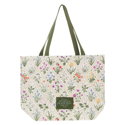 My Grace is Sufficient Floral Tapestry Canvas Tote Bag