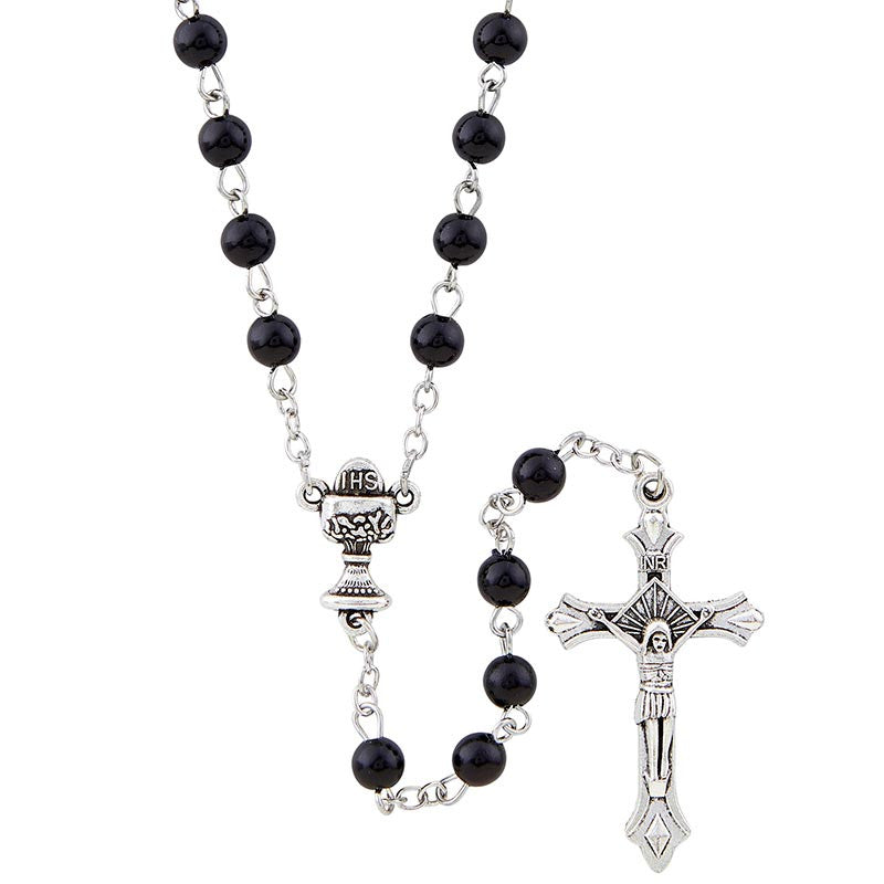 Black First Communion Boy Rosary with Bookmark