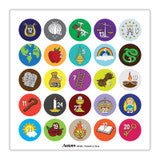 Celebrating Advent Jesse Tree activity card with colorful interactive stickers depicting biblical symbols for Catholic children