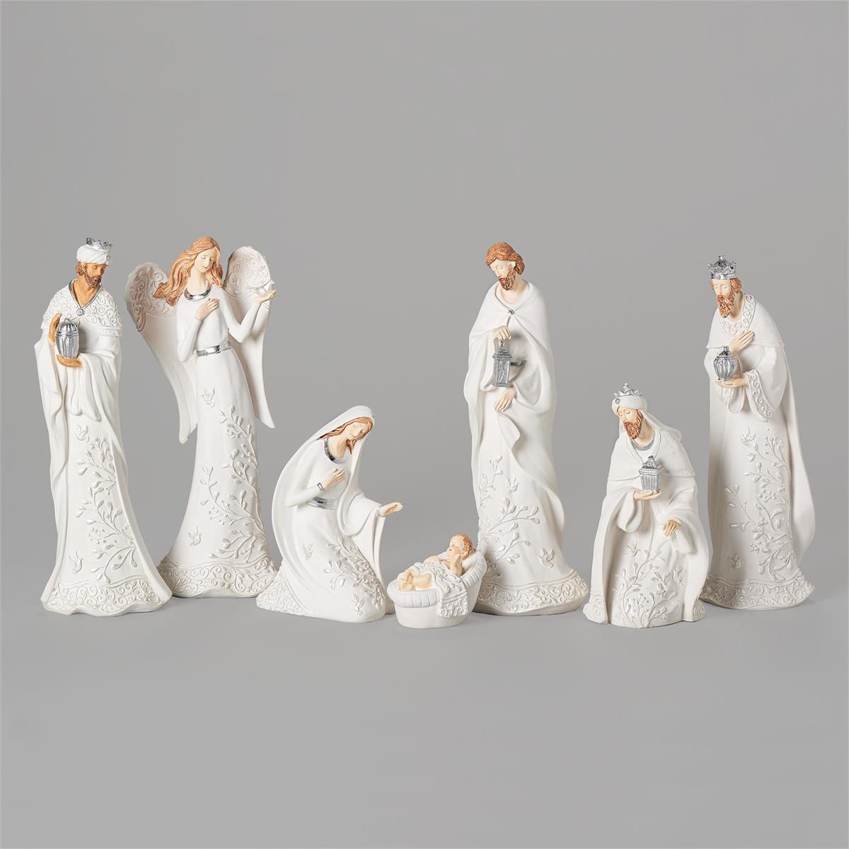 White Lace Nativity Set - 7 pieces 12"H