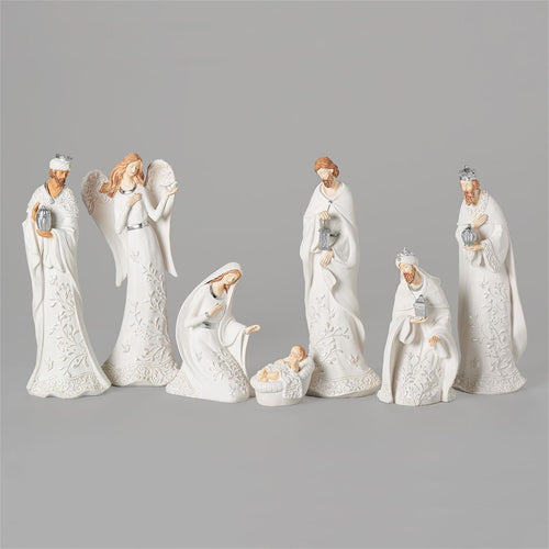 White Lace Nativity Set - 7 pieces 12"H