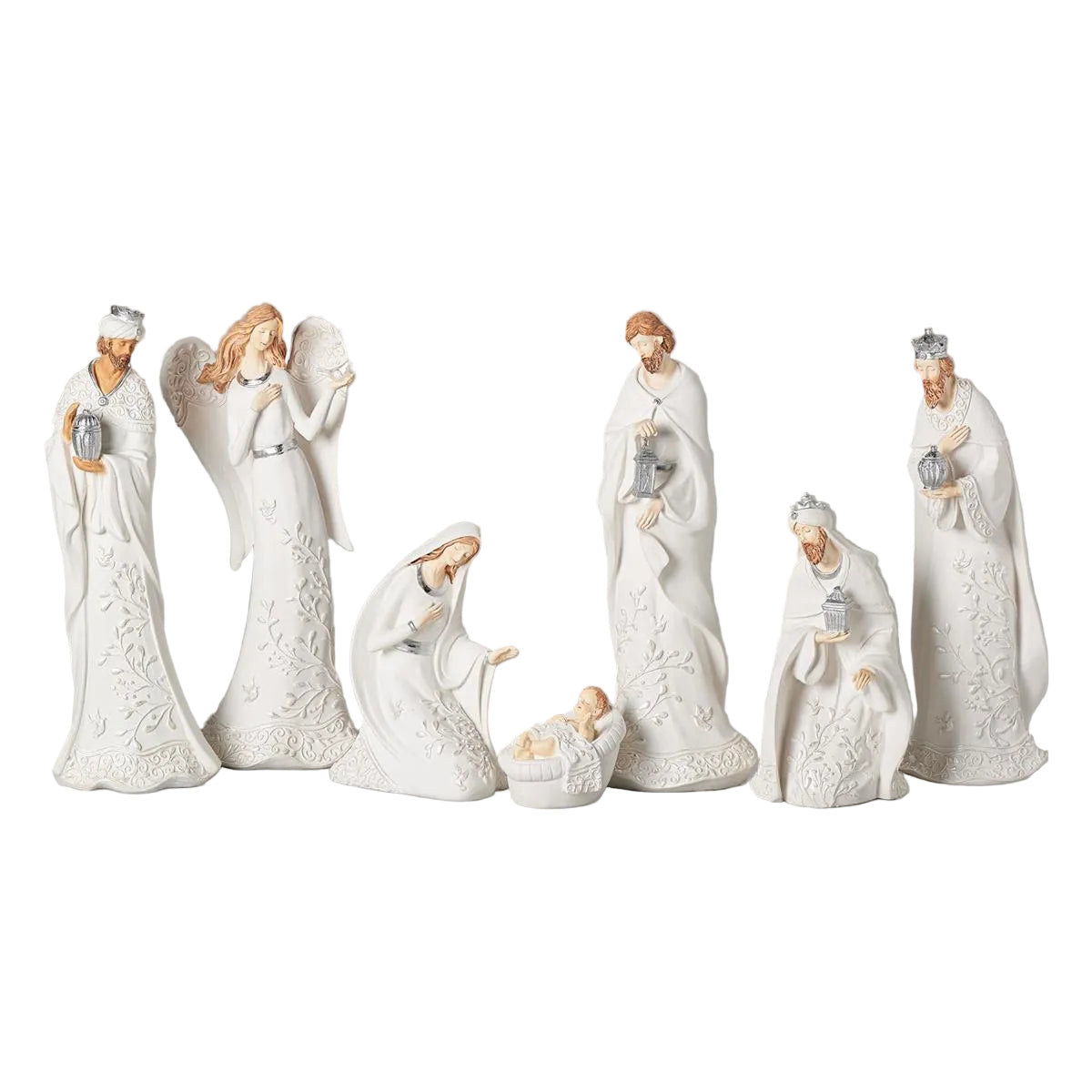 White Lace Nativity Set - 7 pieces 12"H