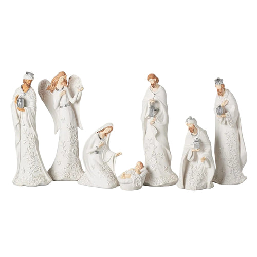 White Lace Nativity Set - 7 pieces 12"H