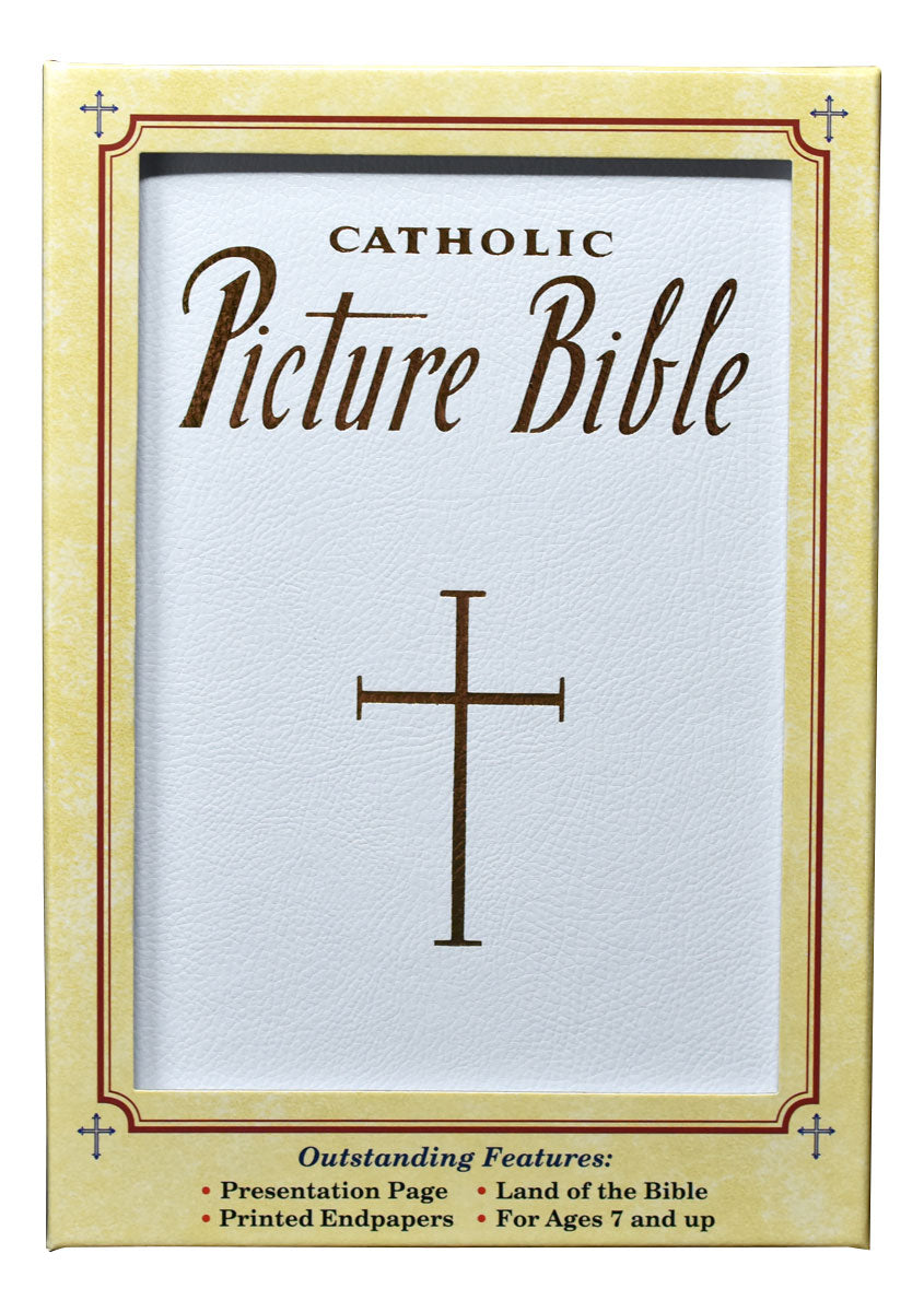 New Catholic Picture Bible with cross design, stories from Old and New Testaments, suitable for ages 7 and up