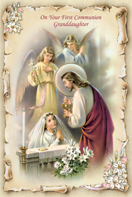On Your First Communion Granddaughter Greeting Card - Unique Catholic Gifts