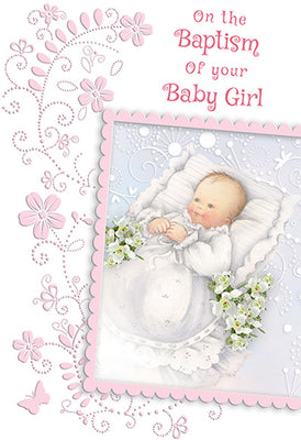 On the Baptism of You Babyl Girl Greeting Card - Unique Catholic Gifts