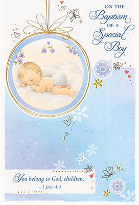 On the Baptism of a Special Boy Greeting Card - Unique Catholic Gifts