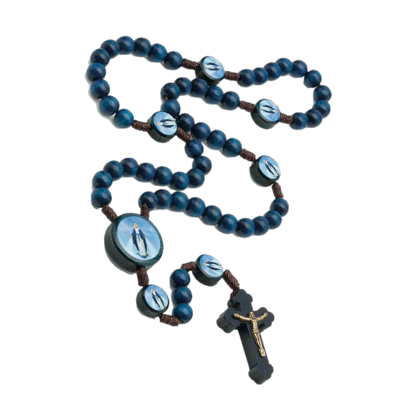 Blue Wood Our Lady of Grace Rosary 8mm - Unique Catholic Gifts