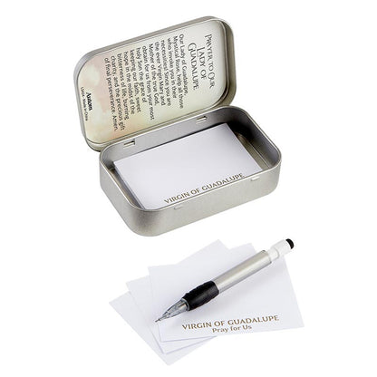 Our Lady of Guadalupe prayer box with lined paper and pencil included for writing petitions and intentions