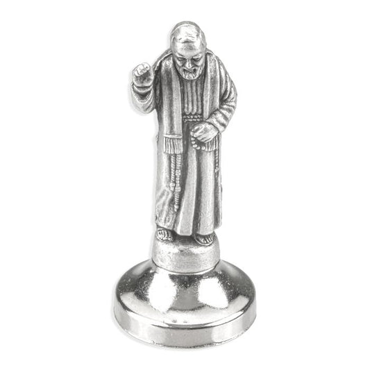 2" Padre Pio auto statue in antique silver finish with magnetic and adhesive base, made in Italy