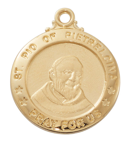Gold over Sterling Silver Padre Pio 3/4" medal with 20" chain