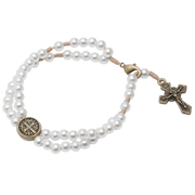 Pearl St. Benedict Medal Full Rosary Bracelet 5mm - Unique Catholic Gifts