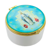 Porcelain Rosary Box with Our Lady Of Grace Image Glass Cover - Unique Catholic Gifts