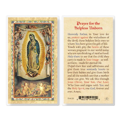 Prayer for the Helpless Unborn Laminated Holy Card - Unique Catholic Gifts