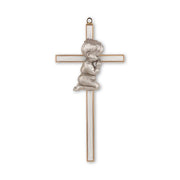 Gold and White Epoxy Praying Boy Cross 7" - Unique Catholic Gifts