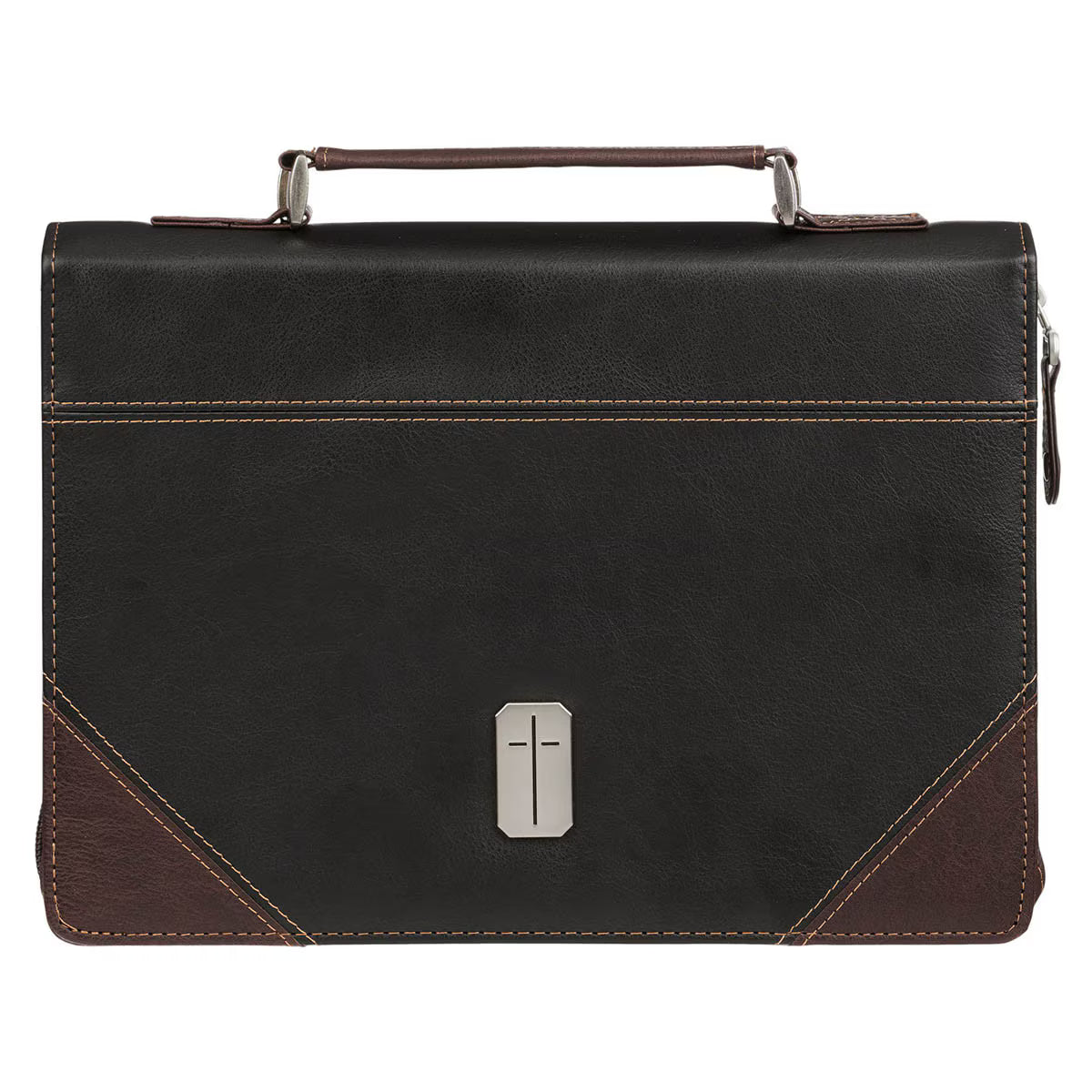 Pursue Righteousness Black and Walnut Brown Faux Leather Classic Bible Cover - 1 Timothy 6:11 Medium