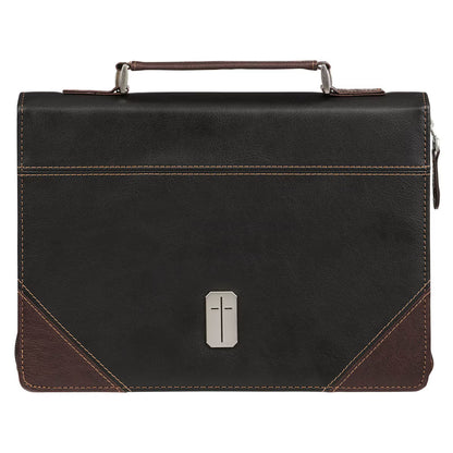 Pursue Righteousness Black and Walnut Brown Faux Leather Classic Bible Cover - 1 Timothy 6:11 Medium