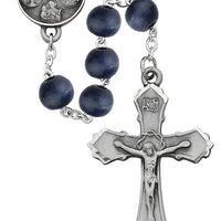 Blue Wood Catholic Symbol Rosary (8mm) - Unique Catholic Gifts