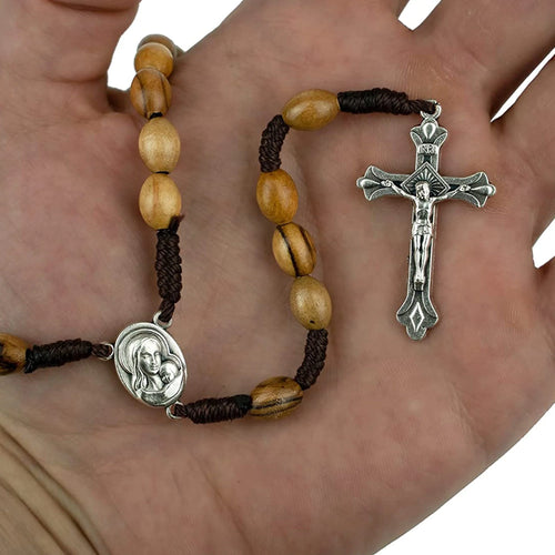 Madonna and Child Olive Wood Rope Rosary