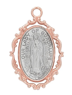 Rose Gold and Sterling Silver Our Lady of Guadalupe (1") with 18 Chain