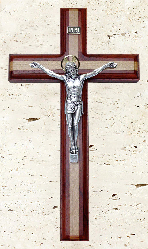 Rosewood with Maple Inlay Crucifix 11" - Unique Catholic Gifts