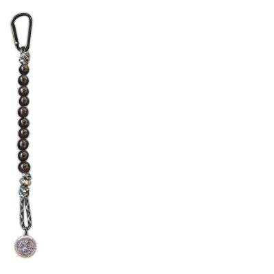 St. Michael paracord travel protector with dark beads, Saint Christopher medal, and green camo carabiner clip