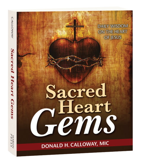 Sacred Heart Gems book by Donald H. Calloway with crown of thorns heart and cross, daily wisdom on Heart of Jesus.