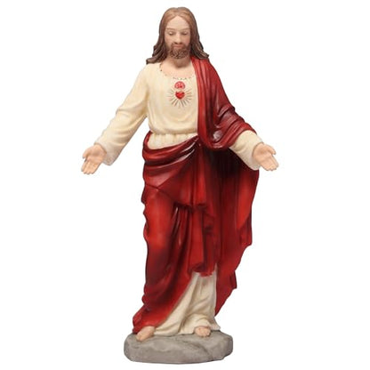6 1/8" Sacred Heart of Jesus statue with detailed red and cream robes and gold-accented heart on chest