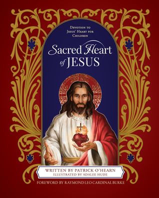 Sacred Heart of Jesus book cover with devotional image of Jesus holding heart and ornate gold decorative frame