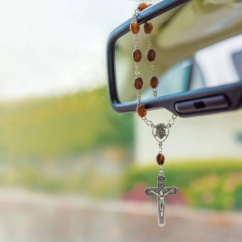 Sacred Heart of Jesus Holy Land Olive Wood Auto Rosary