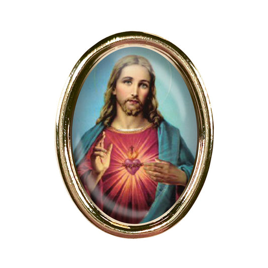 Sacred Heart Photo Lapel Oval Pin 3/4"